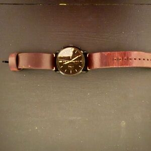 (Sold) Fossil Chrono Black Dial with Brown Leather Strap Watch